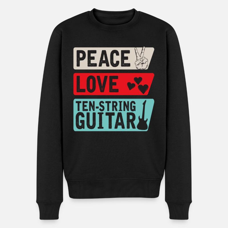 Peace Love Ten-String Guitar Instrument - Männer Premium Bio Pullover - Schwarz