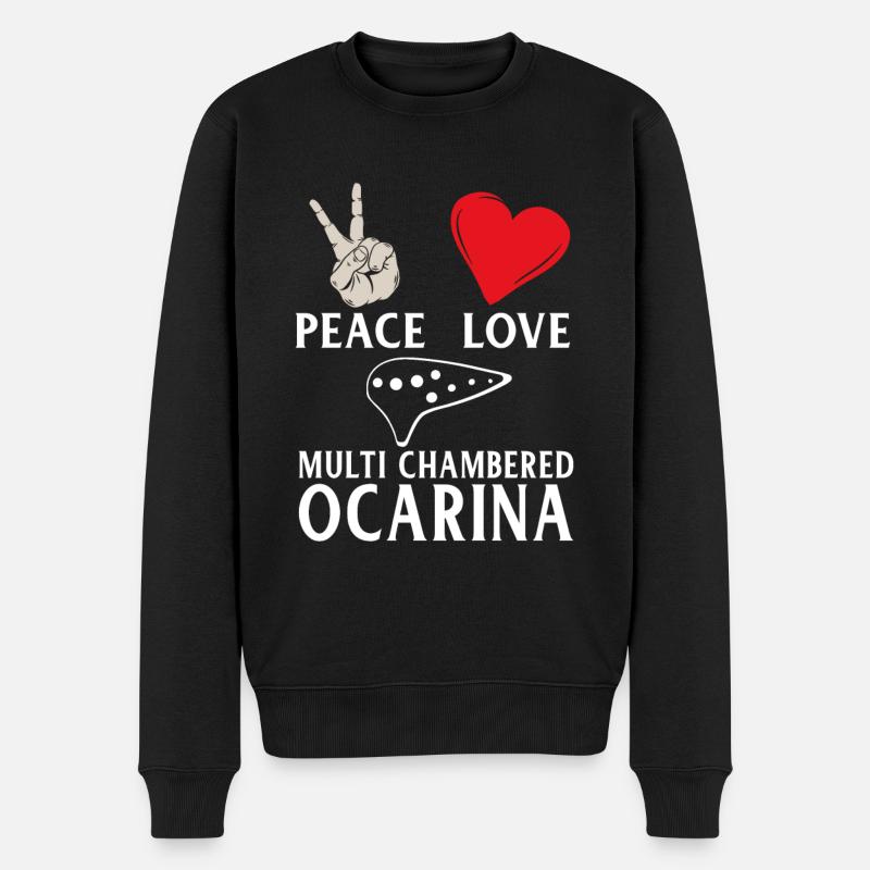 Peace Love Multi Chambered Ocarina Music - Männer Premium Bio Pullover - Schwarz
