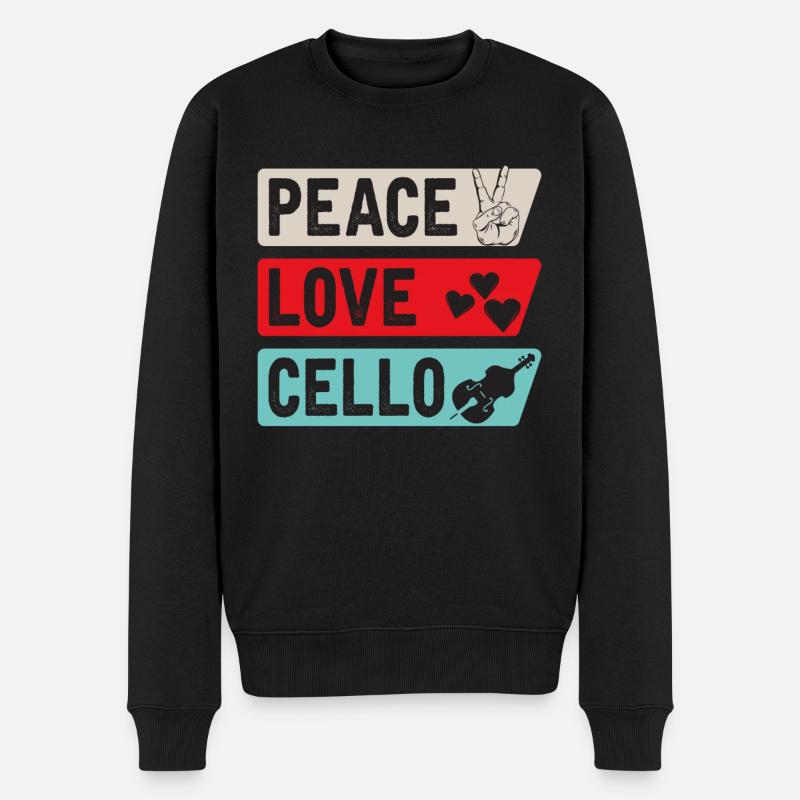 Peace Love Cello Guitar Music Instrument - Männer Premium Bio Pullover - Schwarz