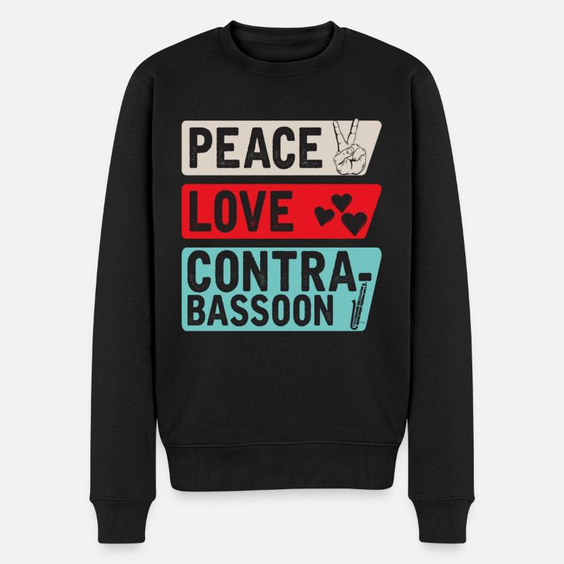 Peace Love Contrabassoon Instrument - Männer Premium Bio Pullover - Schwarz