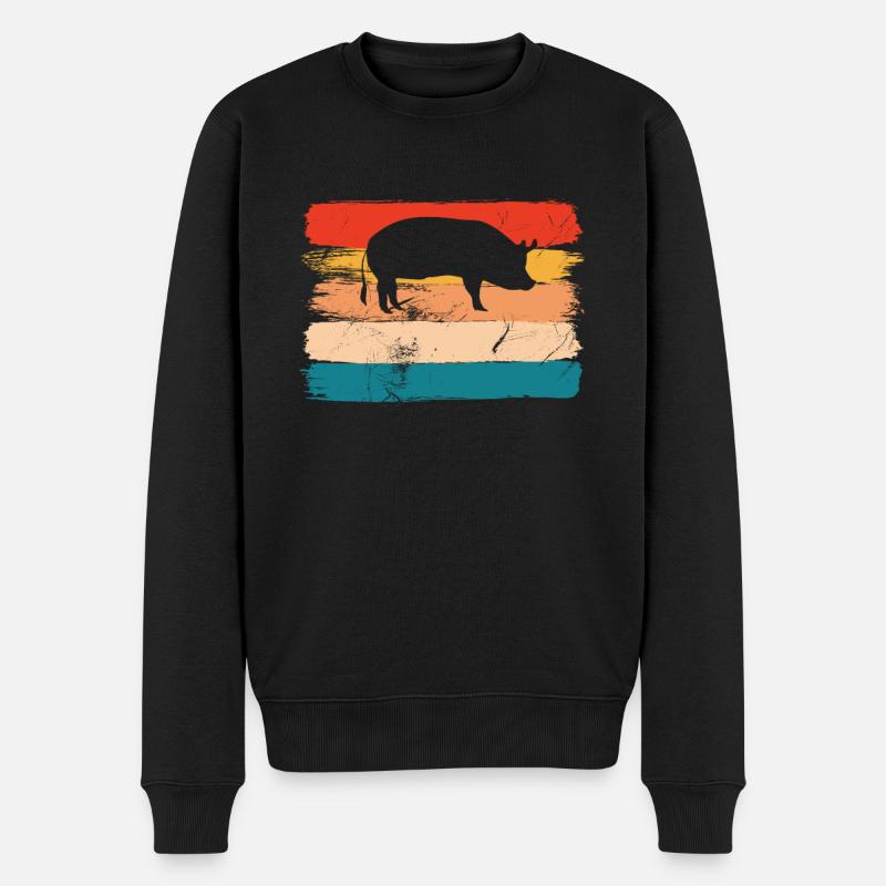 Pig Animal Retro Pet Farm Gift idea - Männer Premium Bio Pullover - Schwarz