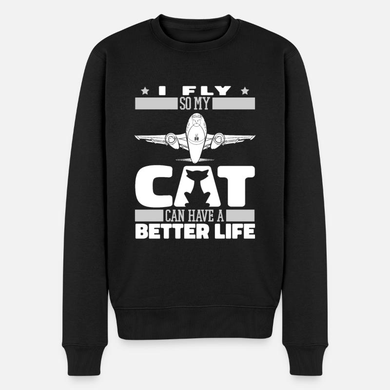 Flugbegleiter Stewardess Katze - Männer Premium Bio Pullover - Schwarz
