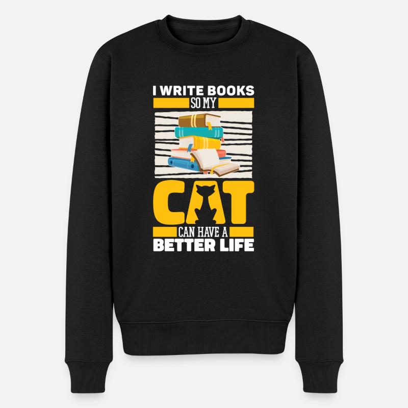 Schriftsteller Autor Katze - Männer Premium Bio Pullover - Schwarz