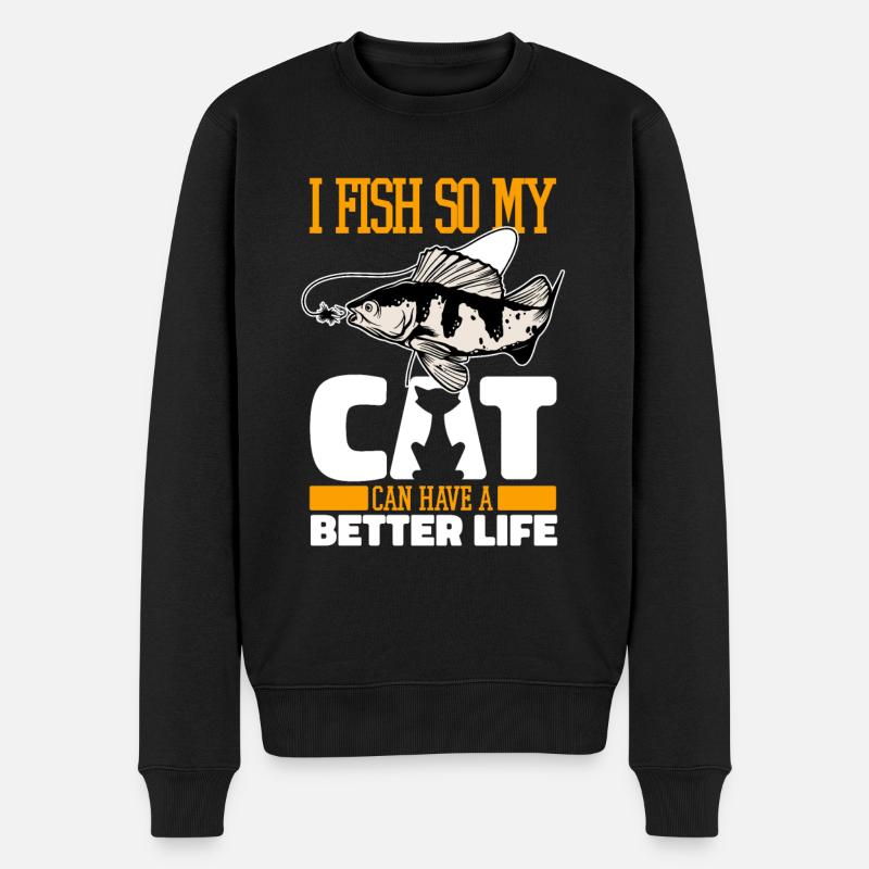 Pêcheur Chat de pêche - Pull Premium bio Homme - noir