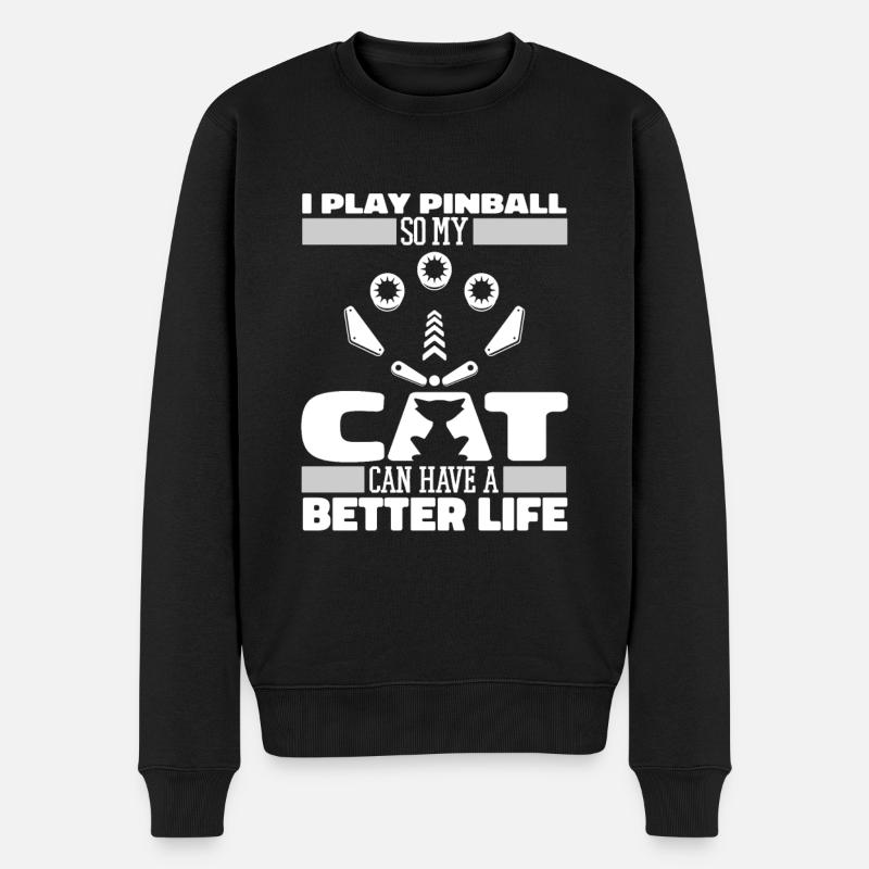 Pinball Katze - Männer Premium Bio Pullover - Schwarz