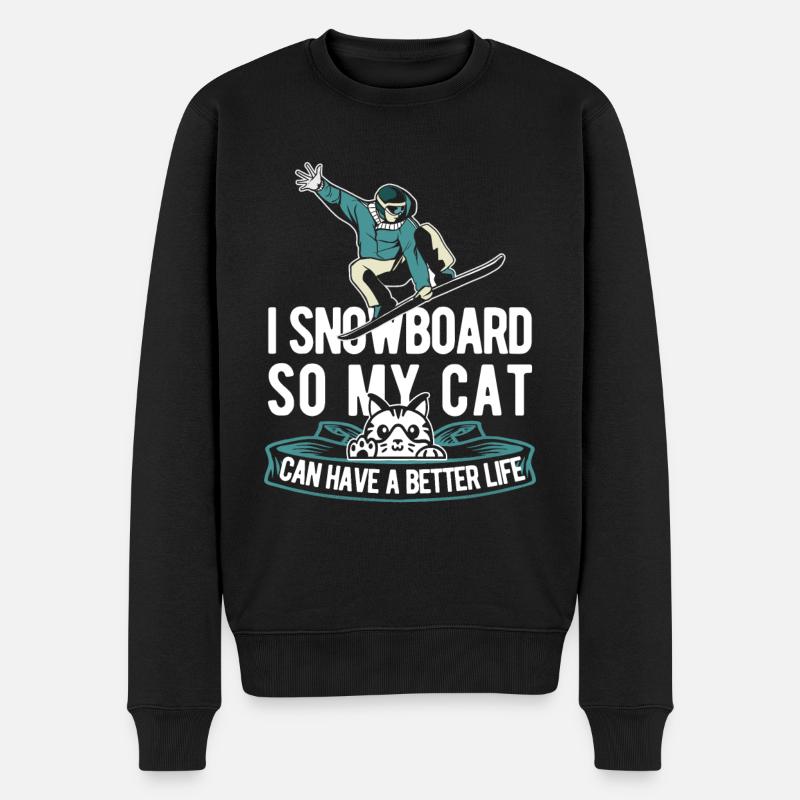 Snowboard Snowboarder Katze - Männer Premium Bio Pullover - Schwarz