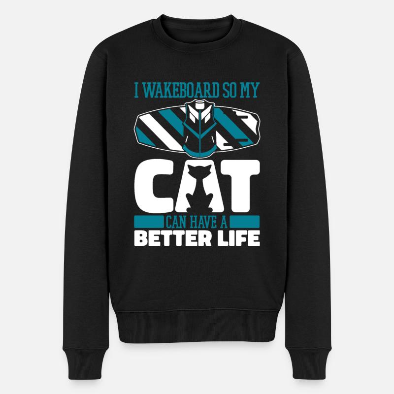 Wakeboard Wakeboarder Katze - Männer Premium Bio Pullover - Schwarz