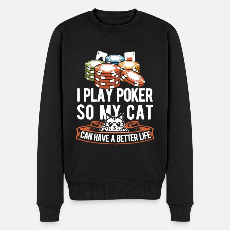 Poker Katze - Männer Premium Bio Pullover - Schwarz