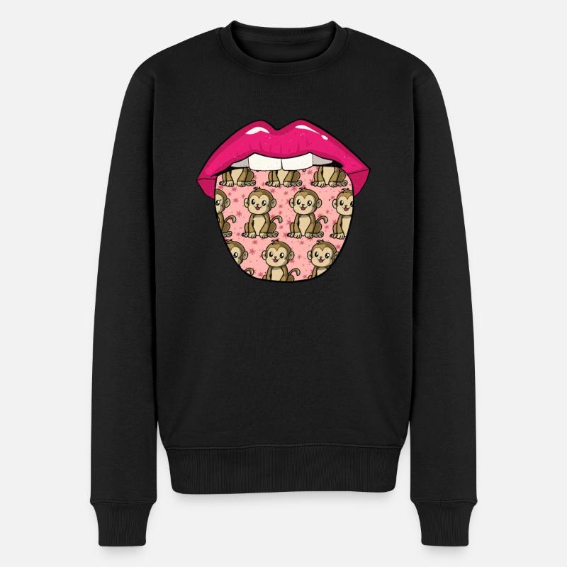 Affe Lippen - Männer Premium Bio Pullover - Schwarz