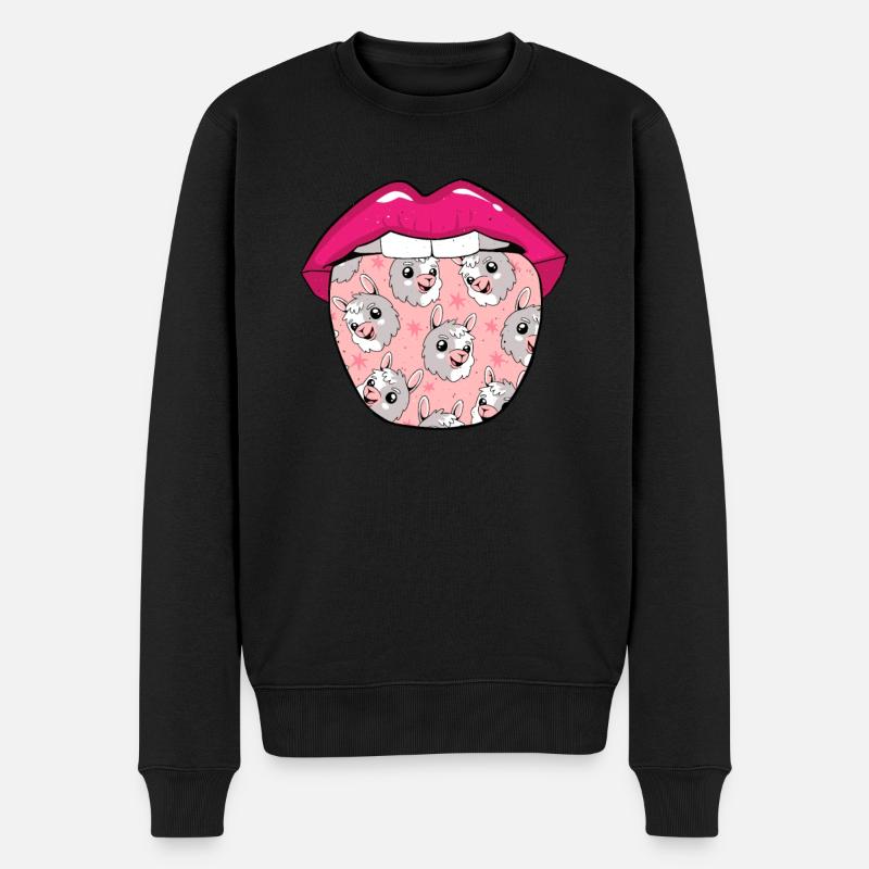 Lama Llama Zunge - Männer Premium Bio Pullover - Schwarz