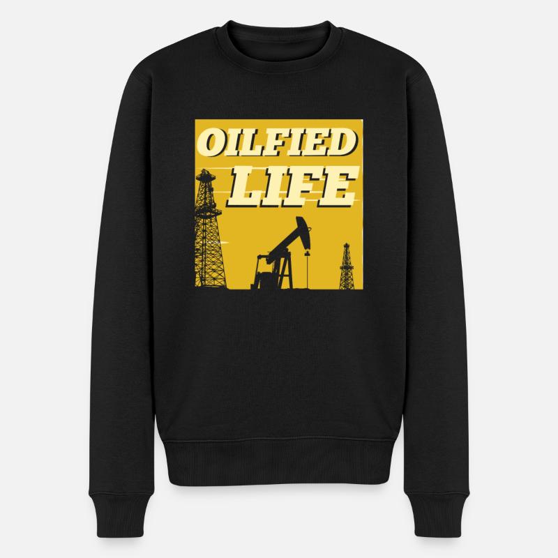 Ölfeld Bohrinsel Leben - Männer Premium Bio Pullover - Schwarz