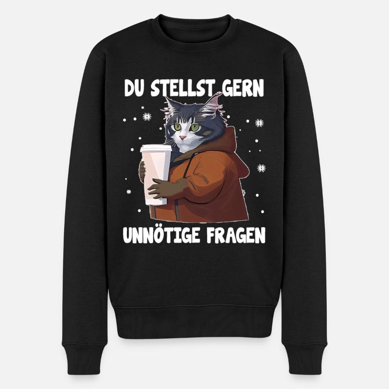 Du Stellst Gern Unnötige Fragen Katzenliebhaber - Männer Premium Bio Pullover - Schwarz