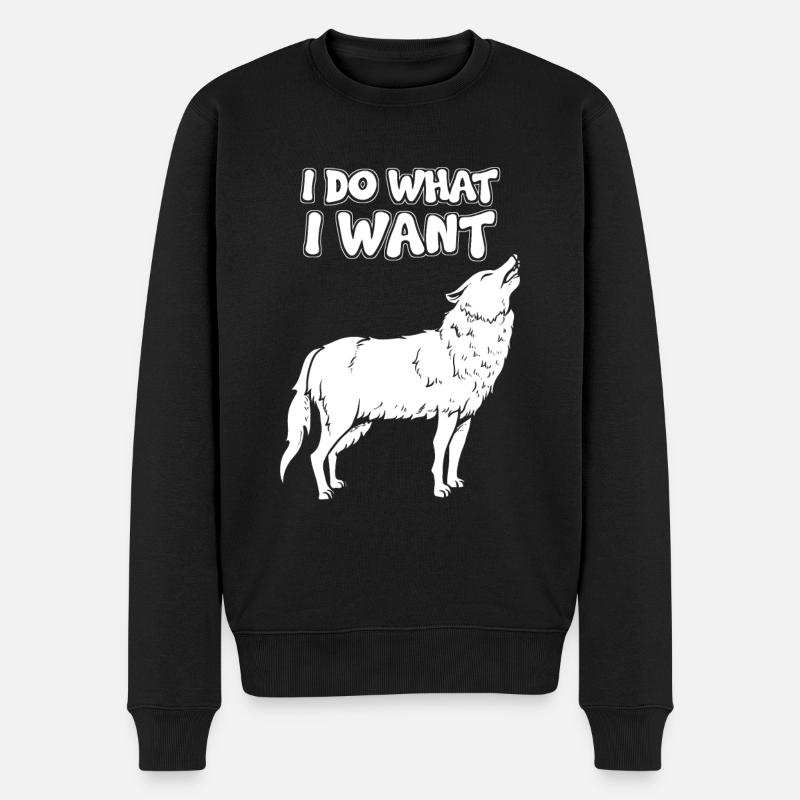 Mir Doch Egal Wolf - Männer Premium Bio Pullover - Schwarz
