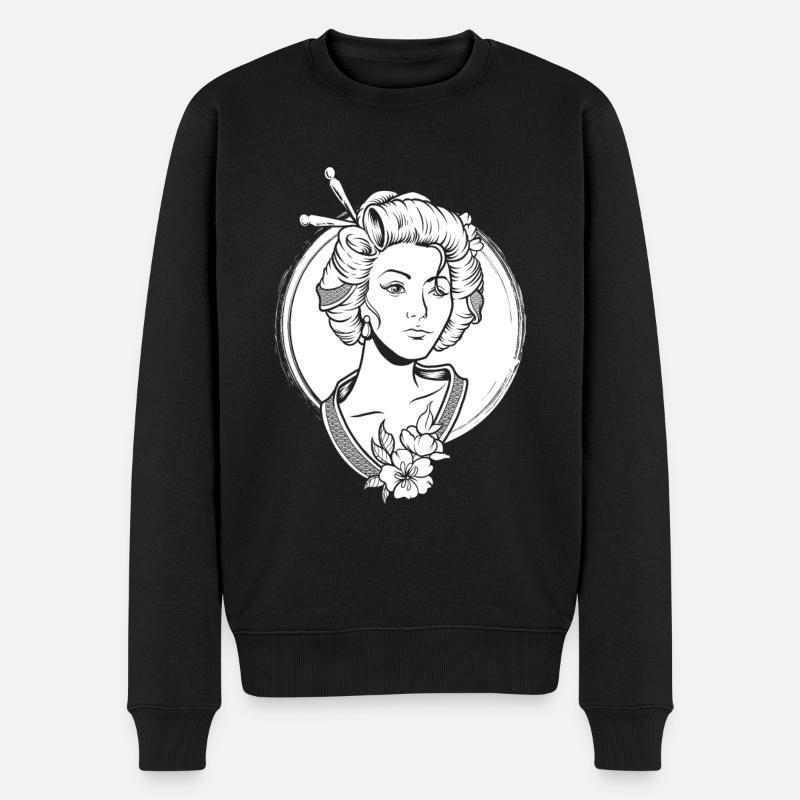 Geisha Blumen - Männer Premium Bio Pullover - Schwarz