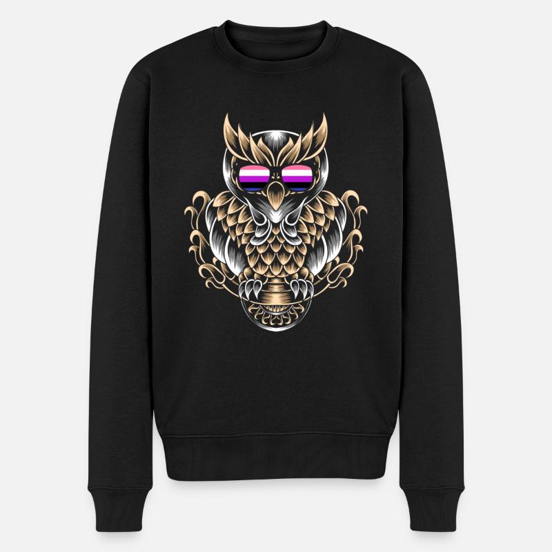 Genderfluide Eule - Männer Premium Bio Pullover - Schwarz