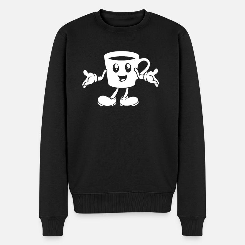 Kaffee Cafe Emoticon - Männer Premium Bio Pullover - Schwarz