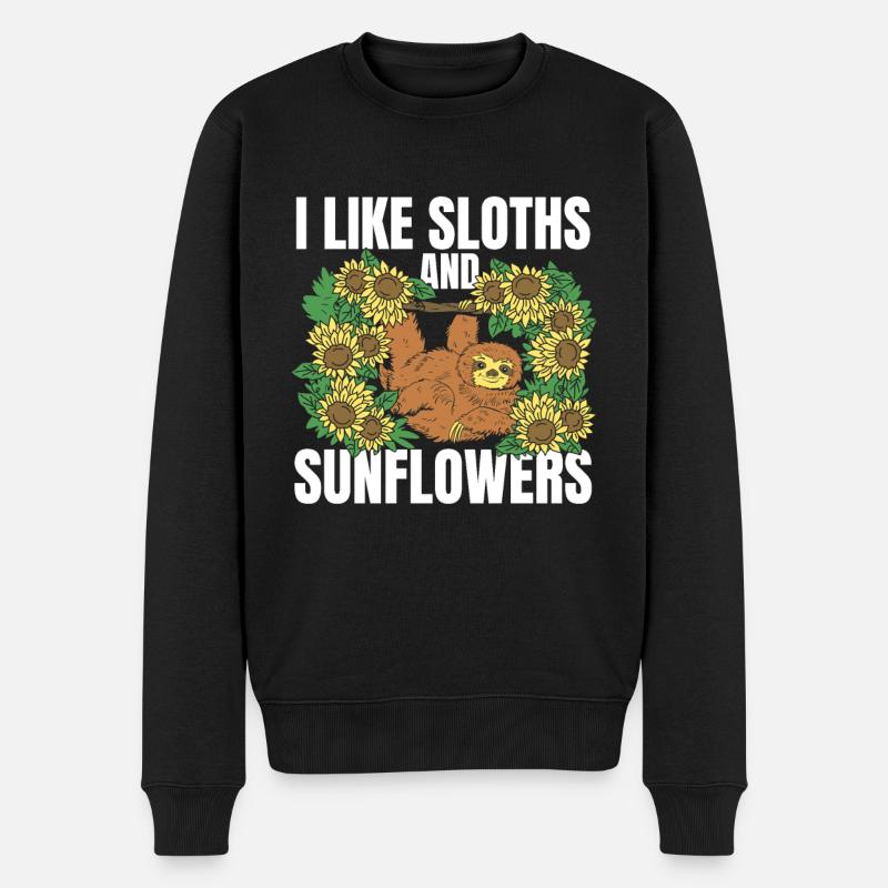 Faultier Blume Faultier Sonnenblume - Männer Premium Bio Pullover - Schwarz