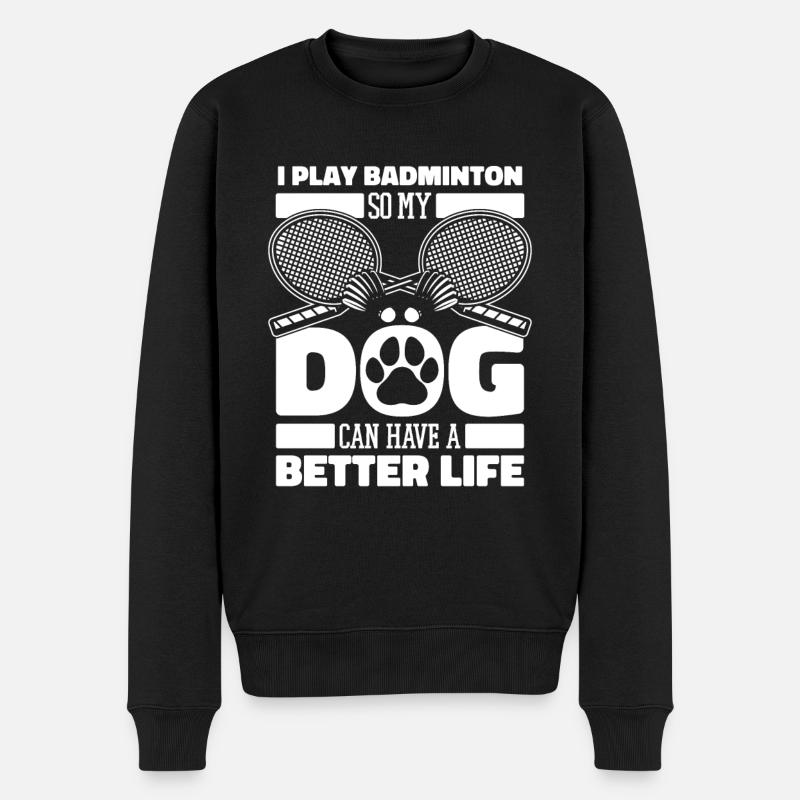 Badminton Federball Hund - Männer Premium Bio Pullover - Schwarz
