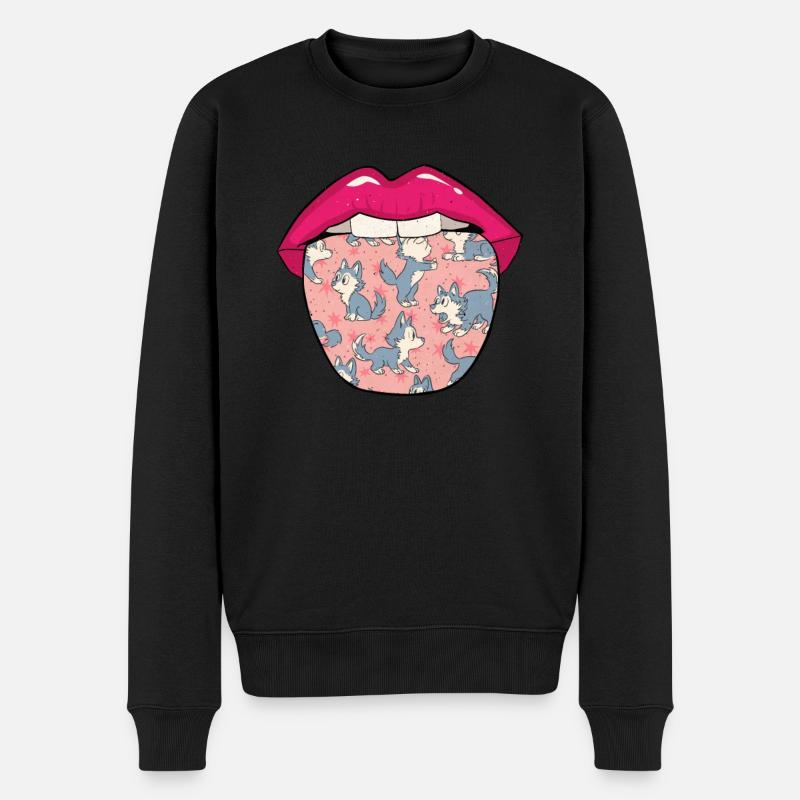 Wolf Zunge - Männer Premium Bio Pullover - Schwarz