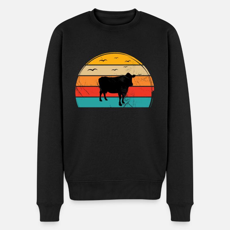Cadeau rétro Cow Farmer - Pull Premium bio Homme - noir