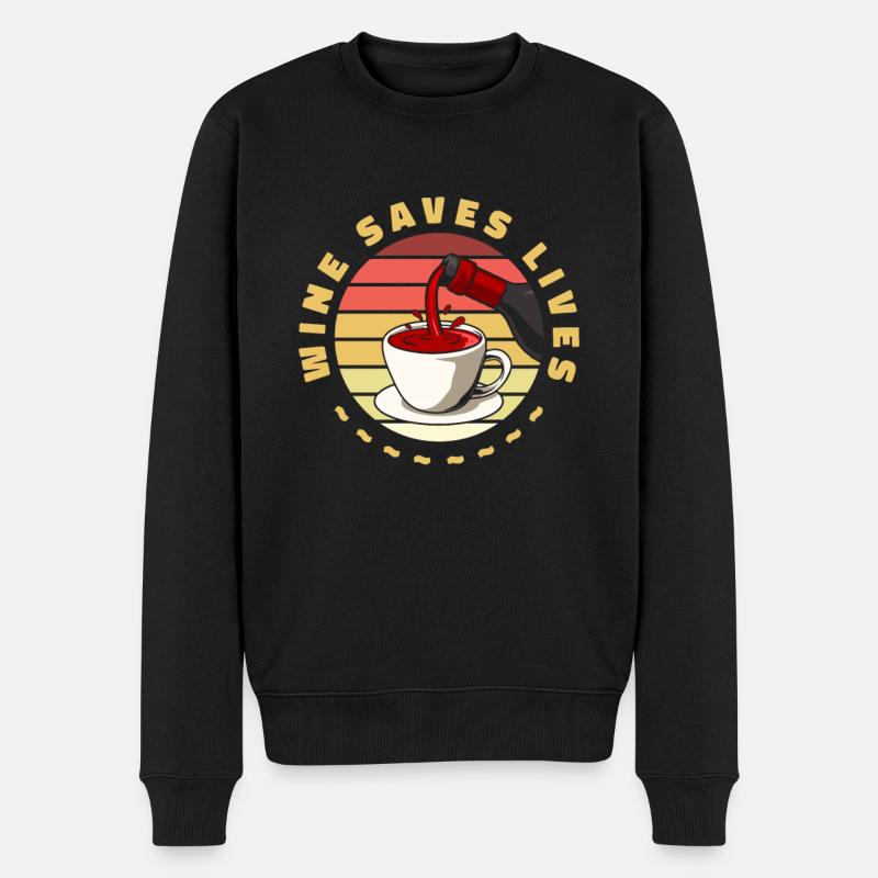 Kaffee Cafe Lustig Kaffeewein - Männer Premium Bio Pullover - Schwarz