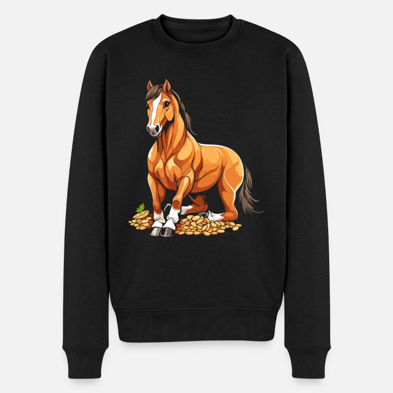 Pferd Reitsport - Männer Premium Bio Pullover - Schwarz