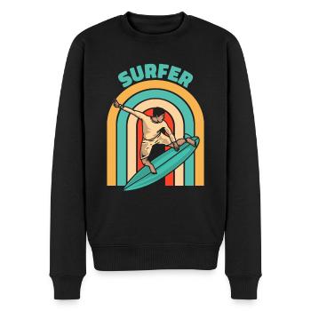 Surfer Surfen Cool Retro Surfer Vintage Surf - Männer Premium Bio Pullover - Schwarz - Vorne - Nico (187cm)