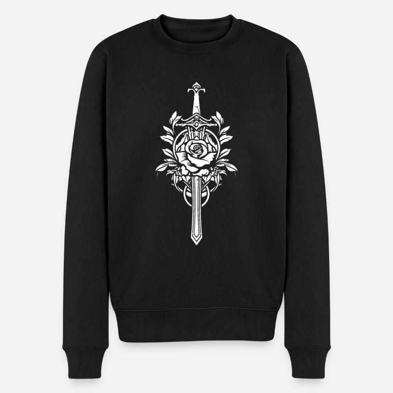 Rote Rose Goth Schwert - Männer Premium Bio Pullover - Schwarz