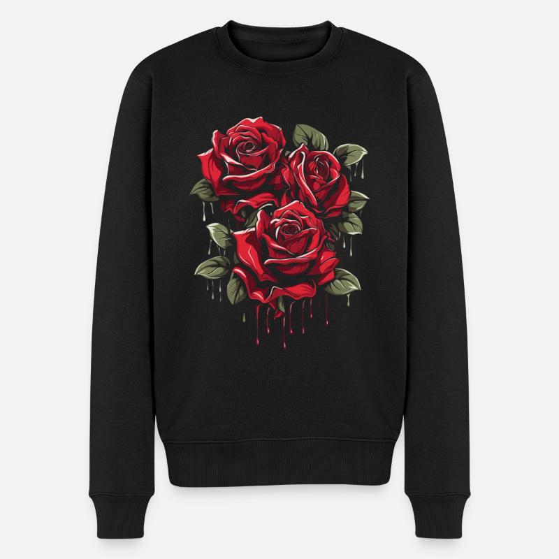 Rote Rose Goth Cool - Männer Premium Bio Pullover - Schwarz