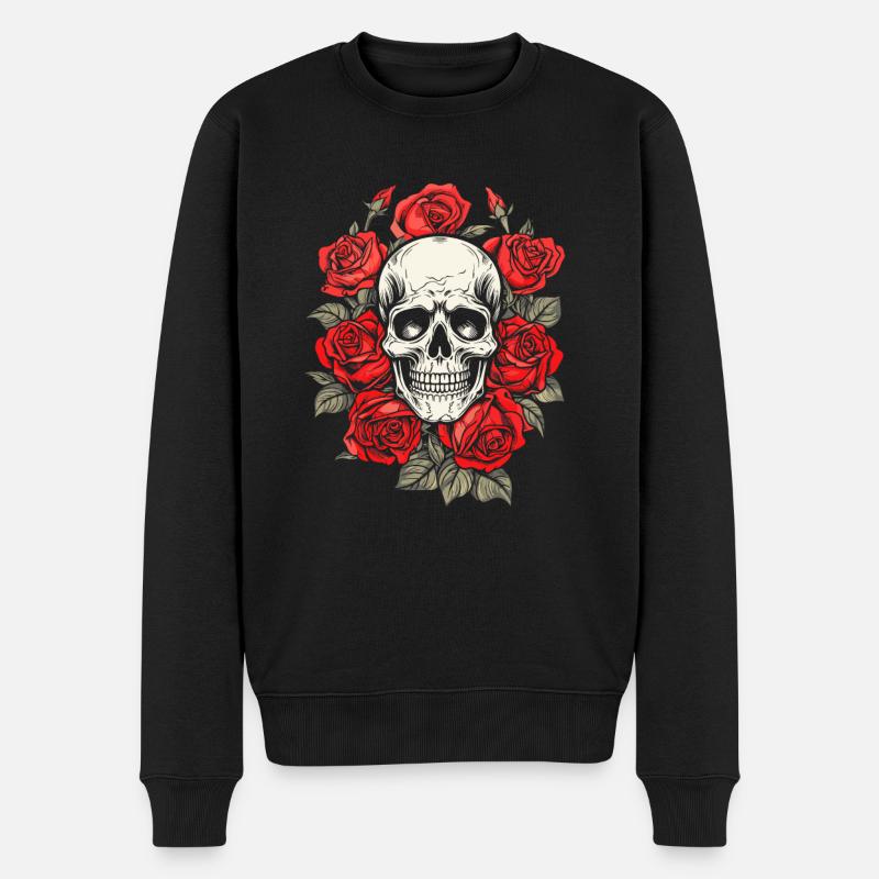 Rote Rose Goth Schädel - Männer Premium Bio Pullover - Schwarz