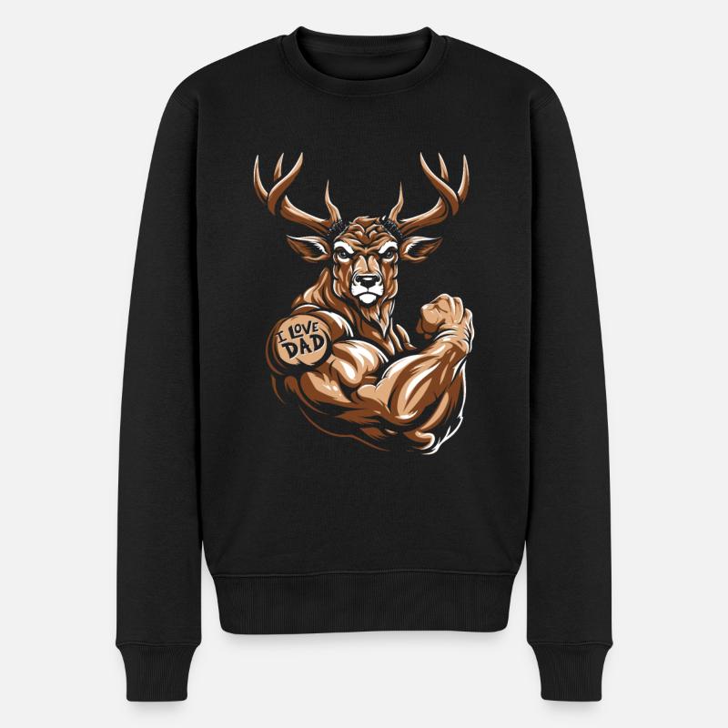 Cerf biceps tatouage j’aime papa - Pull Premium bio Homme - noir