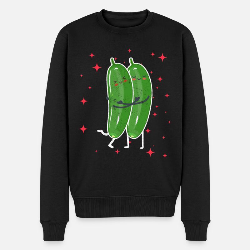 Cute Cucumber Couple Hugging Cucumber Fruits - Männer Premium Bio Pullover - Schwarz
