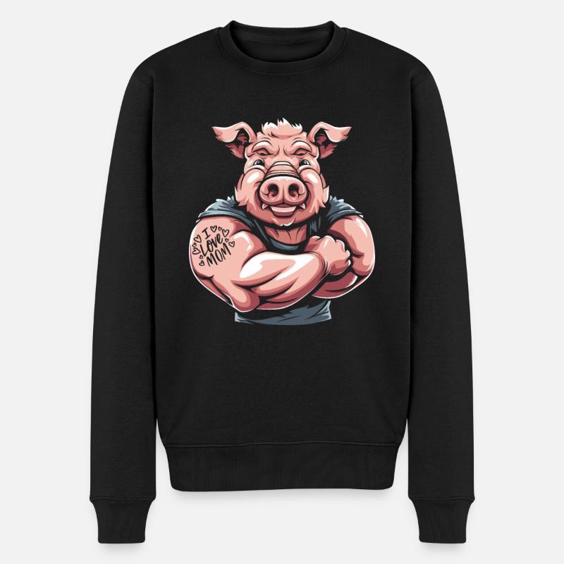 Schwein Schweinebauer Mutter I Love Mom - Männer Premium Bio Pullover - Schwarz