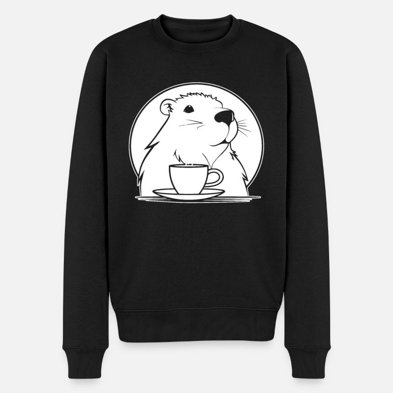 Capybara Wasserschwein Kaffee - Männer Premium Bio Pullover - Schwarz
