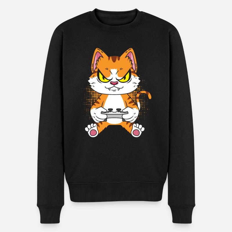 Gamer Gaming Gamer Cat - Männer Premium Bio Pullover - Schwarz