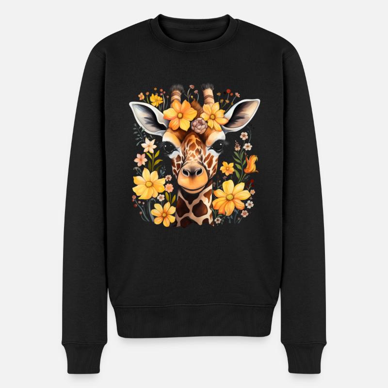 Giraffe Blumen Tier Geschenk - Männer Premium Bio Pullover - Schwarz