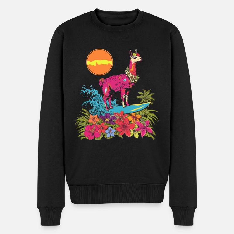Surfer Lama Alpaka Vintage Geschenk - Männer Premium Bio Pullover - Schwarz