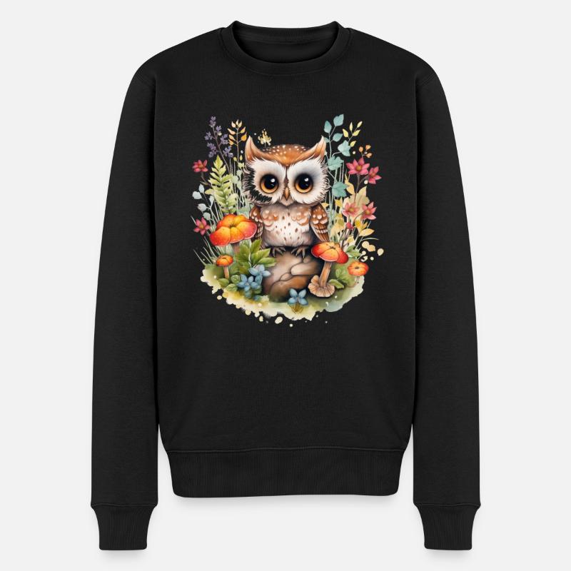 Eule Cottagecore Vintage Geschenk - Männer Premium Bio Pullover - Schwarz