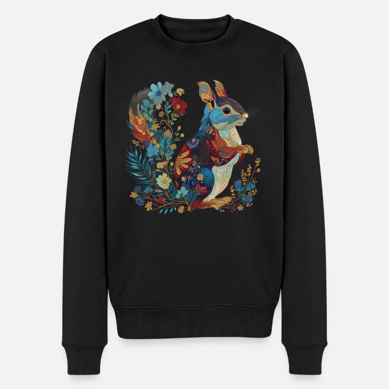 Eichhörnchen Blumen Vintage - Männer Premium Bio Pullover - Schwarz