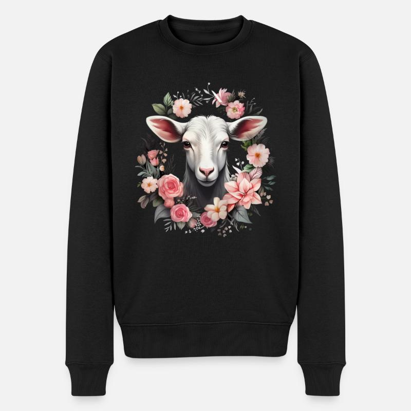 Ziege Blumen Geschenk - Männer Premium Bio Pullover - Schwarz
