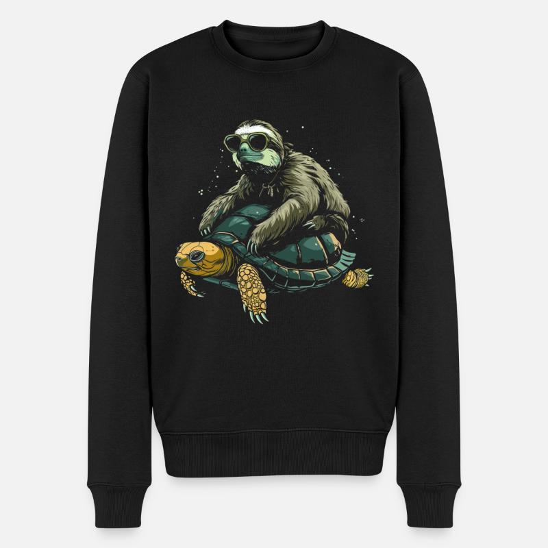 Faultier Schildkröte Lustig Geschenk - Männer Premium Bio Pullover - Schwarz