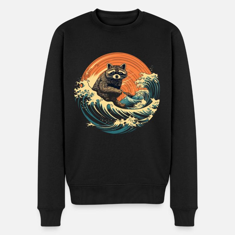 Raton laveur Japonais Vague Drôle - Pull Premium bio Homme - noir