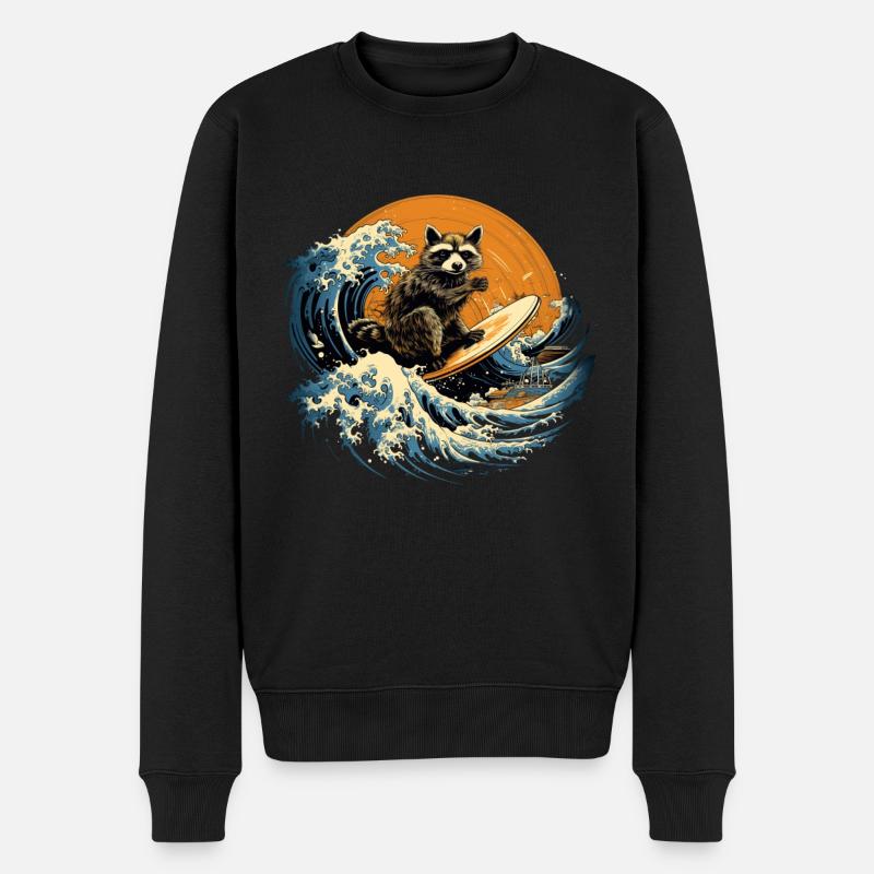 Raton laveur surfeur drôle cadeau - Pull Premium bio Homme - noir