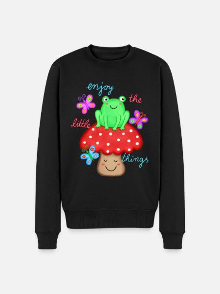 schöner Spruch Freude Glück Frosch auf Fliegenpilz - Männer Premium Bio Pullover - Schwarz