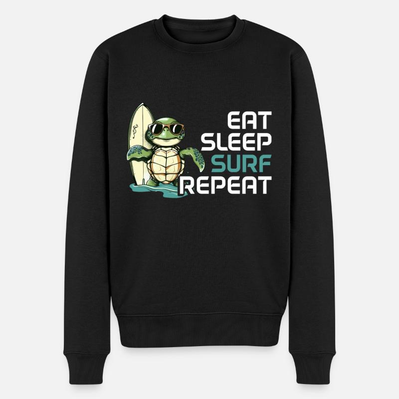 Eat Sleep Surf Repeat Schildkröte - Männer Premium Bio Pullover - Schwarz