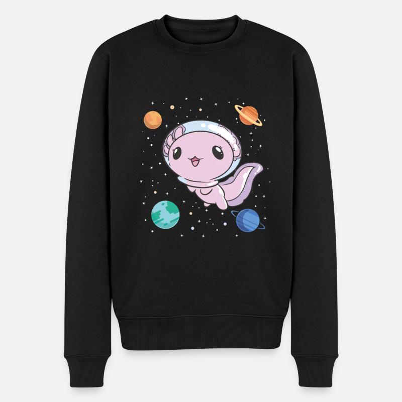 Lustiges Axolotl Weltraum - Männer Premium Bio Pullover - Schwarz