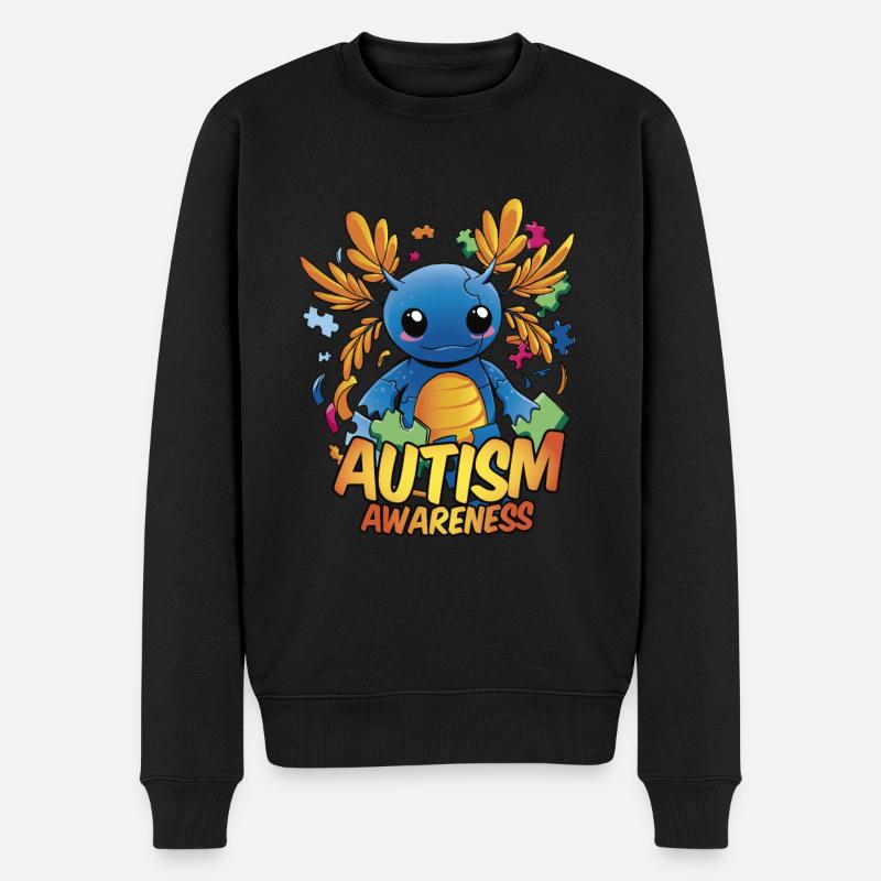Lustiges Axolotl Autismus - Männer Premium Bio Pullover - Schwarz