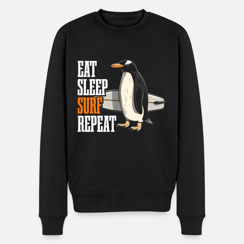 Pingouin Surf Surfer Funny Gift - Pull Premium bio Homme - noir