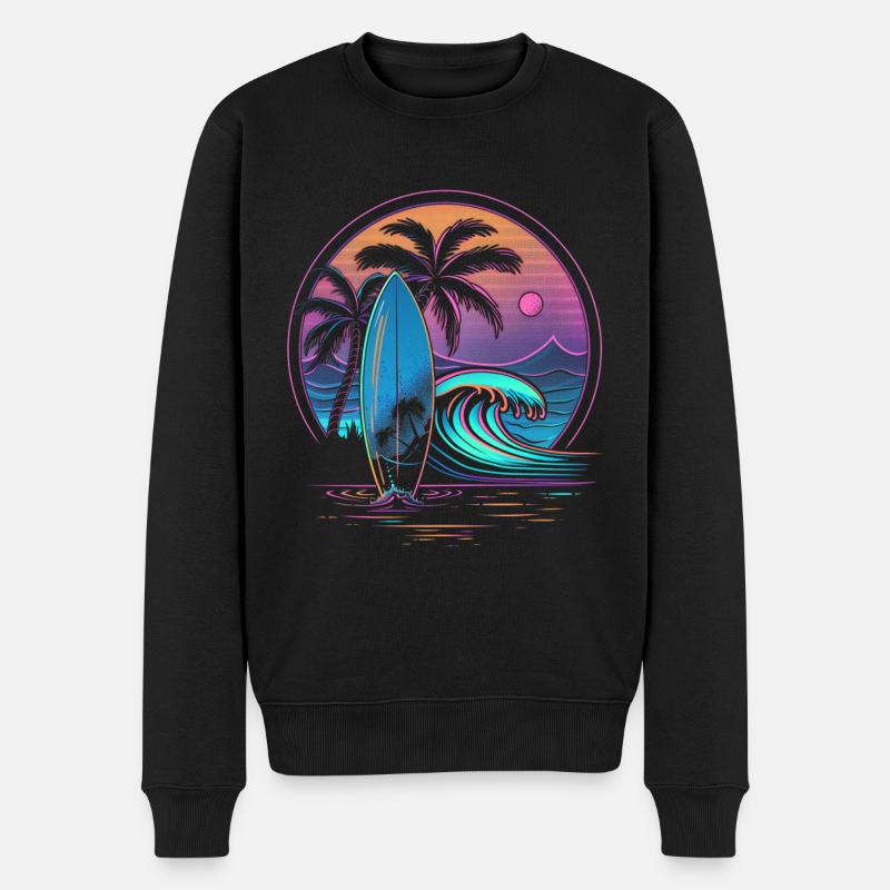Surfen Retro Wave Surfer Geschenk - Männer Premium Bio Pullover - Schwarz