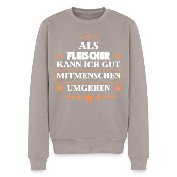 Treat fellow human beings as butchers. - Men's Premium Organic Jumper - taupe - Front - Nico (187cm)